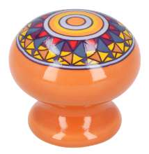 Afbeeldingen van Siro Meubelknop keramisch - L 39mm/H 35mm/B 39mm oranje/mandala 
