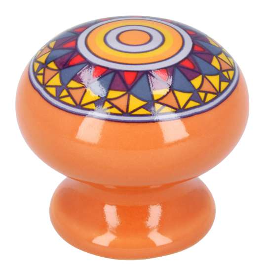 Afbeeldingen van Siro Meubelknop keramisch - L 39mm/H 35mm/B 39mm oranje/mandala 