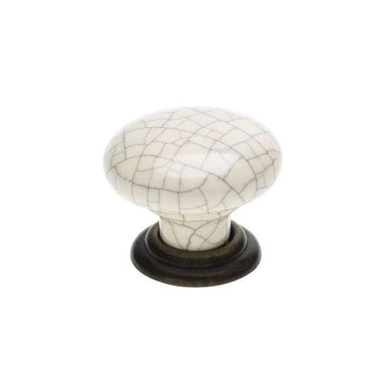 Afbeeldingen van Siro Meubelknop keramisch - L 34mm/H 28mm/B 34mm beige/antiek messing 