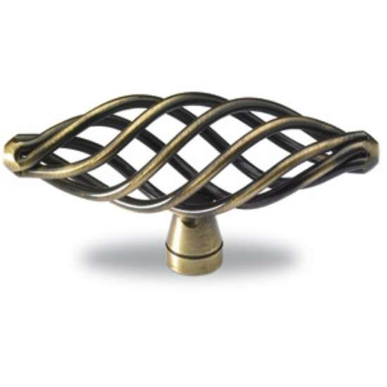 Afbeeldingen van Hettich Knop Valentia, L 79 mm, H 41 mm, messingkleurig antiek