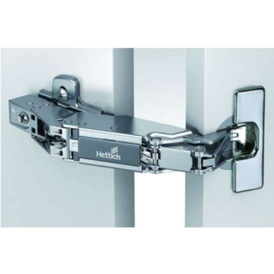 Afbeeldingen van Hettich Sensys groothoekscharnier, zonder insprong (Sensys 8657), half opliggend, Openingshoek 165°, TH-boorbeeld 52 x 5,5 mm, snelmontage Flash (ø 10 x 11)