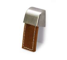 Afbeeldingen van Hettich Knop Agna, L 20 mm, B 50 mm, H 25 mm, Donkerbruin leer / roestvrij staal finish geborsteld