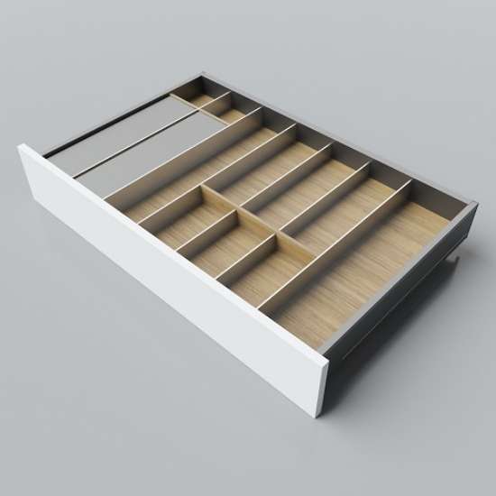 Afbeeldingen van Blum Bestekindeling met foliehouders Legrabox - corpusbreedte 750-950 diepte 500mm - fineer eiken/aluminium OL.EA5080S4BEST