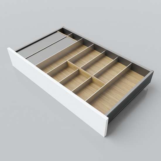 Afbeeldingen van Blum Bestekindeling met foliehouders Legrabox - corpusbreedte 750-950 diepte 450mm - fineer eiken/aluminium OL.EA4580S4BEST