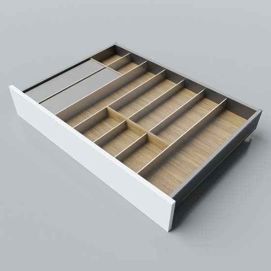 Afbeeldingen van Blum Bestekindeling met foliehouders Legrabox - corpusbreedte 750-950 diepte 550mm - fineer eiken/aluminium OL.EA5580S4BEST
