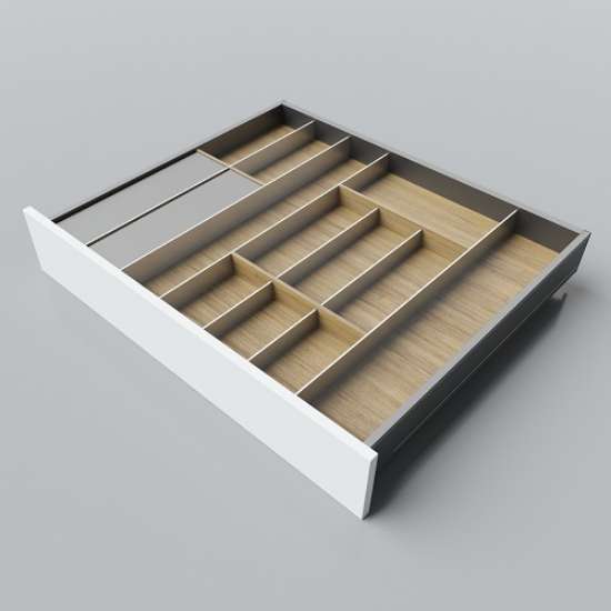 Afbeeldingen van Blum Bestekindeling met foliehouders Legrabox - corpusbreedte 750-950 diepte 650mm - fineer eiken/aluminium OL.EA6580S4BEST