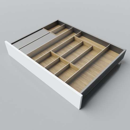 Afbeeldingen van Blum Bestekindeling met foliehouders Legrabox - corpusbreedte 750-950 diepte 600mm - fineer eiken/aluminium OL.EA6080S4BEST