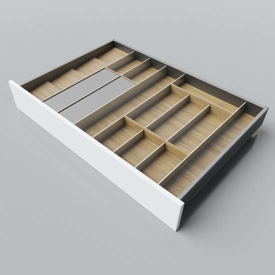 Afbeeldingen van Blum Bestekindeling met foliehouders Legrabox - corpusbreedte 900-1000mm diepte 600mm - fineer eiken/aluminium OL.EA6090S4BEST