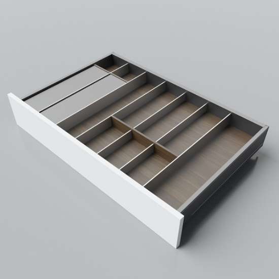 Afbeeldingen van Blum Bestekindeling met foliehouder Legrabox - corpusbreedte 750-950 diepte 500mm - notenhout/aluminium OL.NA5080S4BEST