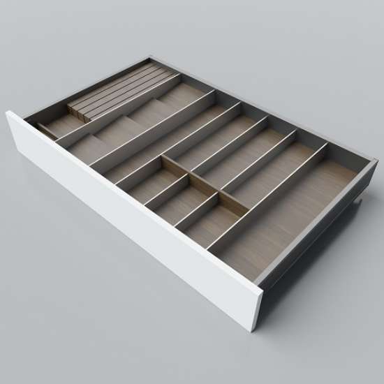 Afbeeldingen van Blum Bestekindeling voor messen en kruidenpotjes Legrabox - corpusbreedte 850-1050 diepte 550mm - notenhout/aluminium OL.NA5590S3BEST