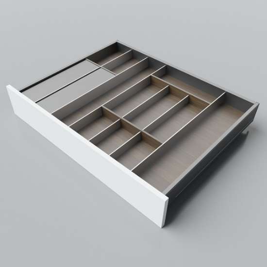 Afbeeldingen van Blum Bestekindeling met foliehouder Legrabox - corpusbreedte 750-950 diepte 600mm - notenhout/aluminium OL.NA6080S4BEST