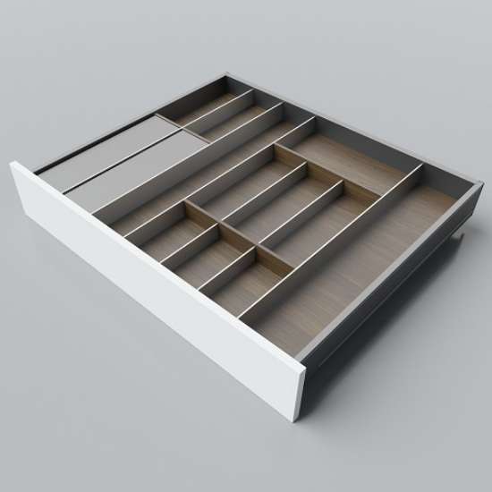 Afbeeldingen van Blum Bestekindeling met foliehouder Legrabox - corpusbreedte 750-950 diepte 650mm - notenhout/aluminium OL.NA6580S4BEST
