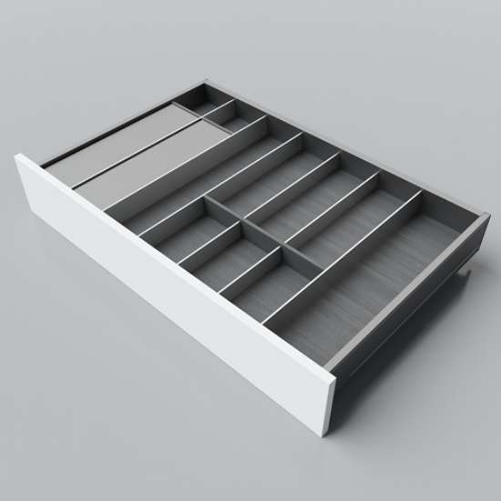Afbeeldingen van Blum Bestekindeling met foliehouder Legrabox houtdecor - corpusbreedte 750-950 diepte 500mm - houtdecor zwart/aluminium OL.SA5080S4BEST