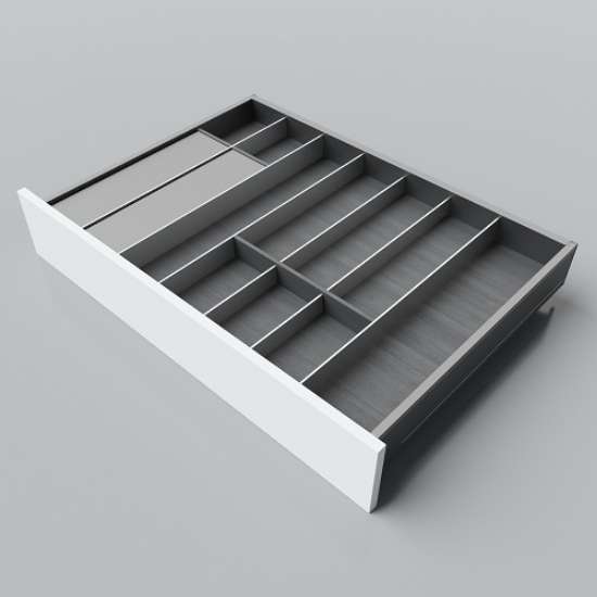 Afbeeldingen van Blum Bestekindeling met foliehouder Legrabox houtdecor - corpusbreedte 750-950 diepte 550mm - houtdecor zwart/aluminium OL.SA5580S4BEST