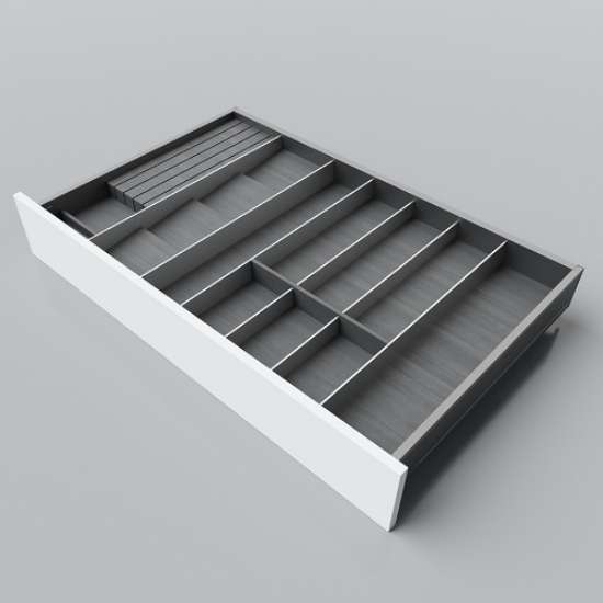 Afbeeldingen van Blum Bestekindeling voor kruidenpotjes Legrabox houtdecor - corpusbreedte 850-1050 diepte 550mm - houtdecor zwart/aluminium OL.SA5590S3BEST