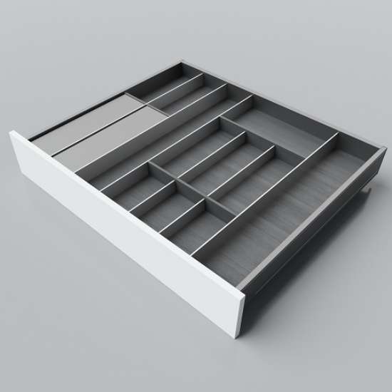 Afbeeldingen van Blum Bestekindeling met foliehouder Legrabox houtdecor - corpusbreedte 750-950 diepte 650mm - houtdecor zwart/aluminium OL.SA6580S4BEST