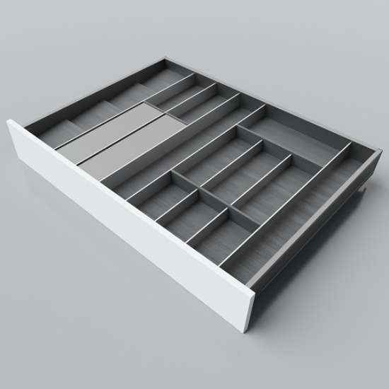 Afbeeldingen van Blum Bestekindeling met foliehouder Legrabox houtdecor - corpusbreedte 900-1000mm diepte 650mm - houtdecor zwart/aluminium OL.SA6590S4BEST