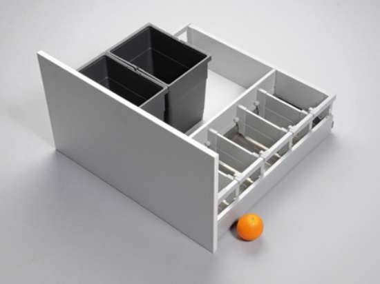 Afbeeldingen van Blum verdeling afval/flessen Tandembox Antaro D - nominale lengte 650mm corpusbreedte 700mm - zijdewit OL.DD6570SWAFVS