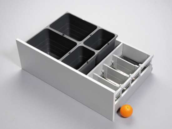 Afbeeldingen van Blum Afvalsysteem emmers/flessen/tussenwand Tandembox Antaro D - nominale lengte 550mm corpusbreedte 800mm hoogte 225mm - zijdewit OL.ED5580SWAFVS