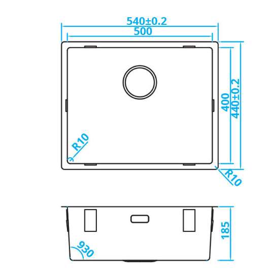 Afbeeldingen van Caressi spoelbak CABLPP50R10 - 50x40 - RVS 