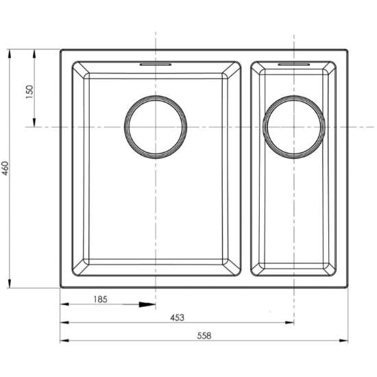 Afbeeldingen van Caressi spoelbak Black Line CAGR15BLBK-TU - 34x40+15x40 - Zwart 