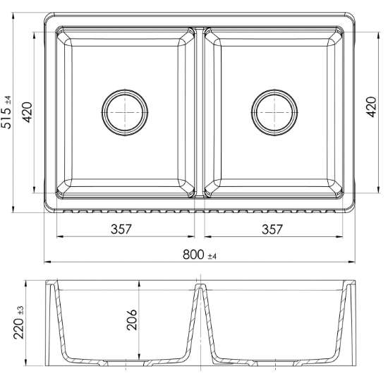 Afbeeldingen van Caressi spoelbak Black Line CAGR80BK-TB - 35.7x42+35.7x42 - Zwart 