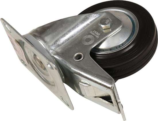 Afbeeldingen van Kelfort zwenkwiel - Ø100mm (70kg) - gegalvaniseerd met stalen velg, plaat en rollager met rem zwart/rubber loopvlak 