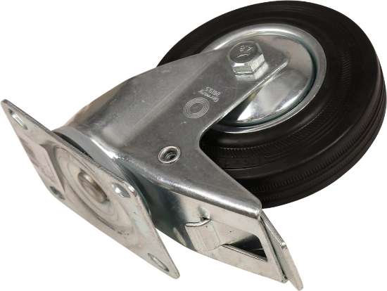 Afbeeldingen van Kelfort zwenkwiel - Ø125mm (100kg) - gegalvaniseerd met stalen velg, plaat en rollager met rem zwart/rubber loopvlak 