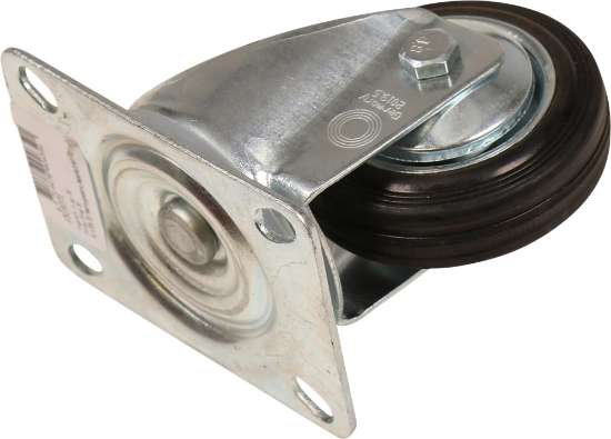 Afbeeldingen van Kelfort zwenkwiel - Ø80mm (50kg) - gegalvaniseerd met stalen velg, plaat en rollager zwart rubber loopvlak 