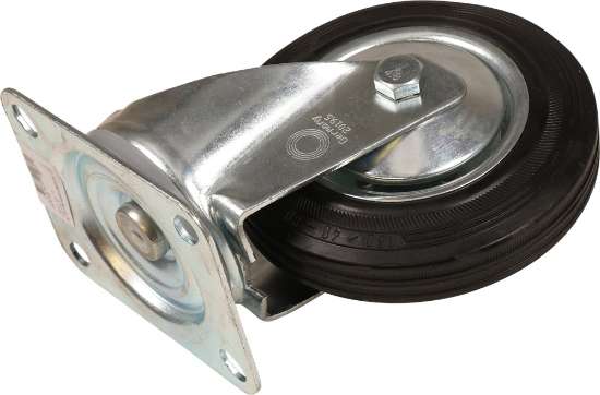 Afbeeldingen van Kelfort zwenkwiel - Ø160mm (135kg) - gegalvaniseerd met stalen velg, plaat en rollager zwart rubber loopvlak 