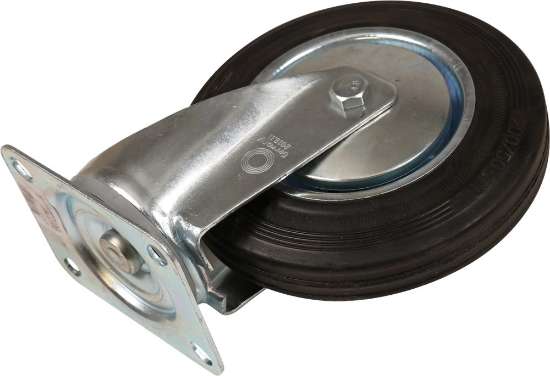 Afbeeldingen van Kelfort zwenkwiel - Ø200mm (205kg) - gegalvaniseerd met stalen velg, plaat en rollager zwart rubber loopvlak 